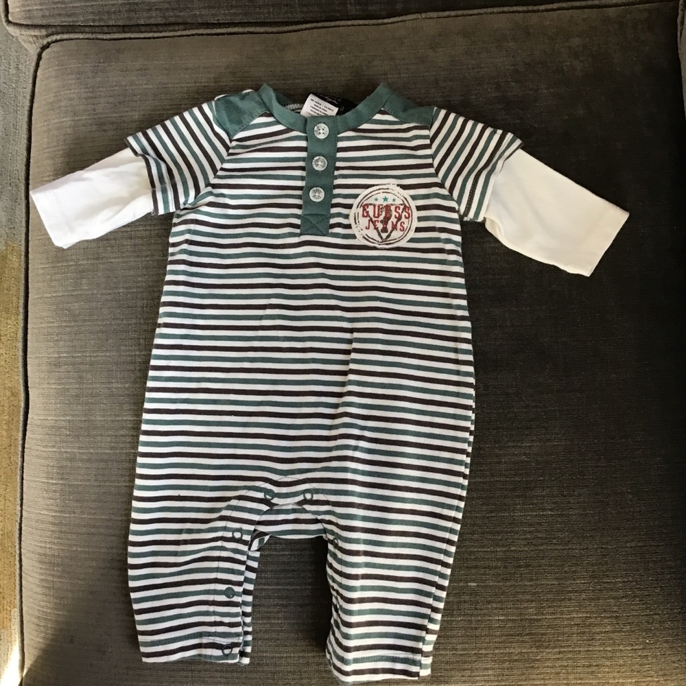Guess Green & Gray Striped Onesie